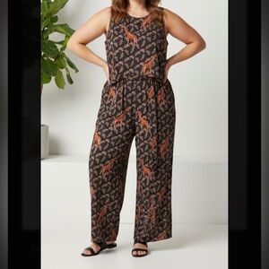 Ann Taylor Black and Orange Giraffe Print Jumpsuit
